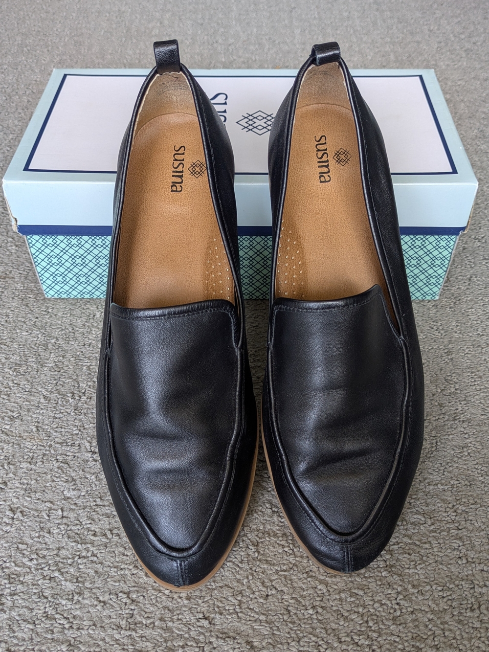 Susina Black Leather Slip-On Loafers